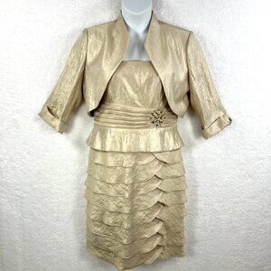 Jessica Howard | Dresses | Jessica Howard 4 Champagne Gold Metallic Tiered  Dress Blazer Wedding Holiday | Poshmark